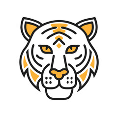 Stylized tiger head icon with orange and black details, bold lines and minimalistic design