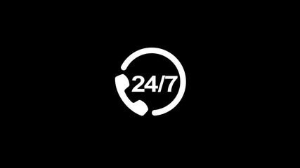 Telephone 24 hours support icon isolated on black background. 24 Hours Support all customer care icon isolated. 