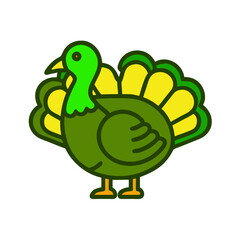 Cartoon turkey character with a colorful feather display in a vibrant style