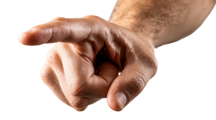 Pointing hand with extended finger on transparent background