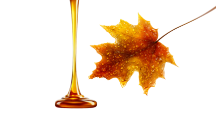 Syrupy sweetness drips from glass near autumn leaf
