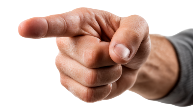 Hand pointing to the right with a transparent background