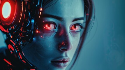 Futuristic cyborg android woman face modern cyber tech digital. AI generated image