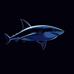 Obraz premium Shark swimming in deep ocean waters during nighttime with a stunning blue hue illuminating its form