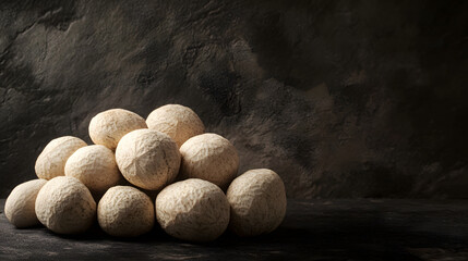 A pile of whole Makhana nuts arranged on a dark surface, beige with light ridges, showcasing their natural texture and color for a wholesome, healthy snack look.