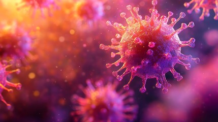 Close-up view of microscopic viral particles.