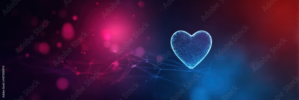 Poster clean heart icon set against a vibrant digital abstract background featuring glowing effects and col