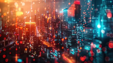 Obraz premium Smart city with digital smart network connected transformation concept. Generated AI image