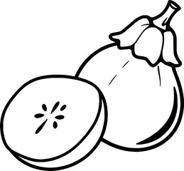 Simple Line Drawing Of A Whole And Halved Eggplant