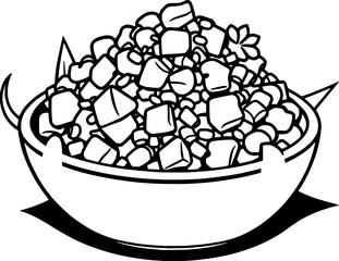 A Bowl of Cubed Vegetables and Grains A Simple Line Drawing