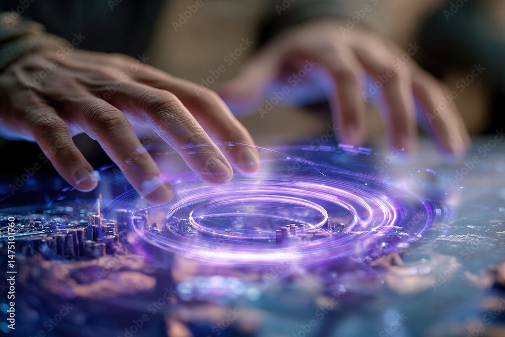 Poster interactive digital landscape visualization created with advanced technology in a modern workspace s