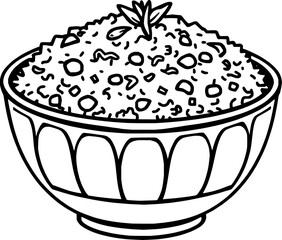 Delicious Rice Dish in Ornate Bowl Culinary Illustration