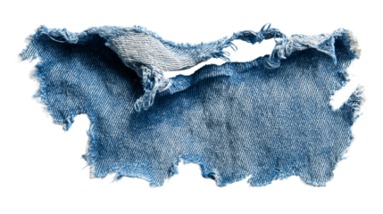 Torn denim fabric piece with frayed edges and a casual look