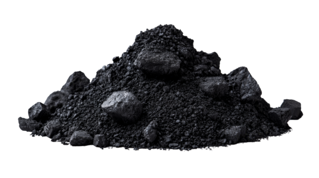 Coal pile on transparent background for various uses in industry