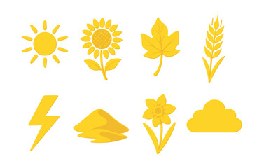 Yellow nature silhouette icons set &ndash; simple botanical and nature symbol collection