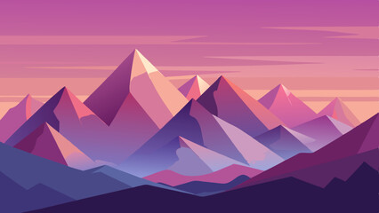 Pink and Purple Mountain Range at Sunset Landscape