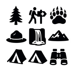 National park silhouette icons set &ndash; nature, outdoor adventure and camping symbols