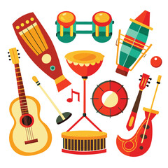 Six classic rhythm instrument on white background