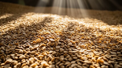 Obraz premium Close up of sunlit seed kernels on natural surface with shadows