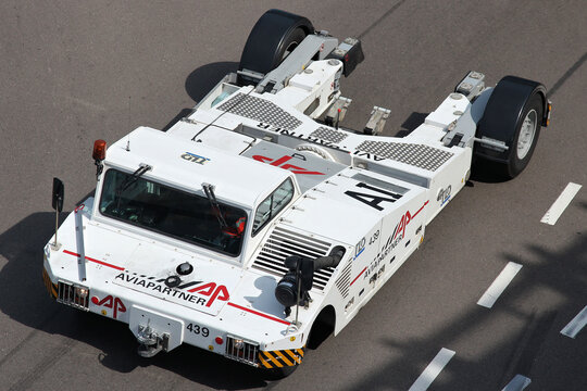 Schiphol, Netherlands - August 12, 2012: Aviapartner TLD towbarless pushback tug at Amsterdam Airport Schiphol