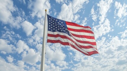 Obraz premium The American flag, a powerful symbol of freedom and democracy, waving high on a historic monument,
