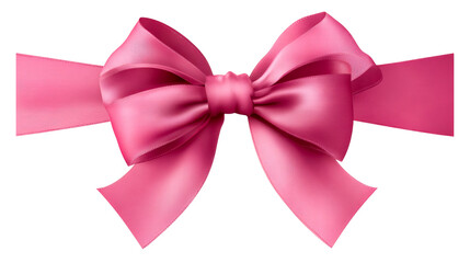Fototapeta premium Pink satin bow with flowing ribbon on a transparent background