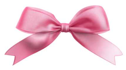 Pink satin ribbon bow on a transparent background for crafting