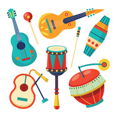 Six classic rhythm instrument on white background