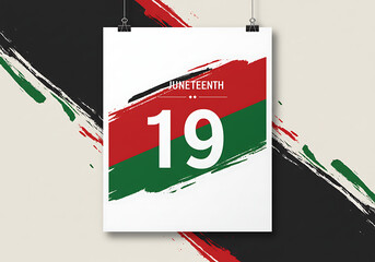 Juneteenth poster design with red and green stripes and number 19  