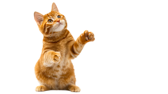 Curious orange cat reaching forward playfully