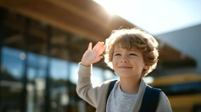 1_A child waving goodbye with hand flapping at school drop-off