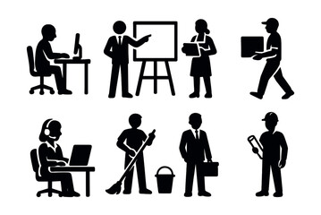 Workforce silhouettes icons set – simple, profession and occupation symbols