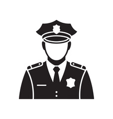 Police officer silhouette icon representing law enforcement, security, and public service. Black and white design for use in various law-related contexts.