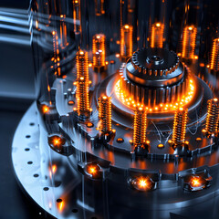 Futuristic Industrial Machine with Glowing Orange Core