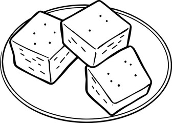 Three Cubes of Creamy Dessert on a Plate