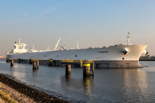 Rozenburg, Netherlands - August 21, 2013: Euronav supertanker TI Europe in the port of Rotterdam