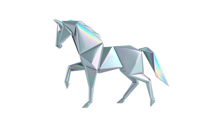  horse silhouette figure in origami paper  Style and iridescent  colors