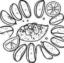 Baked Potato with Lemon Wedges and Herb Topping