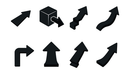 Arrow icons set – 3d, simple directional and arrowhead graphics for navigation