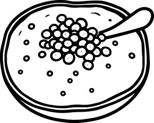 Simple Line Drawing Of A Bowl Of Creamy Dessert With Pearls