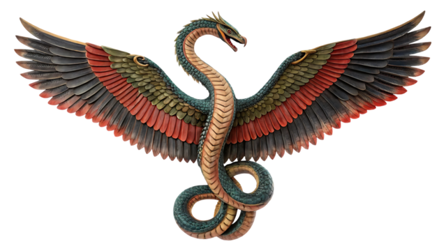 a winged serpent with twin tails entwined forming a striking symmetrical symbol isolated on a transparent background 61705973 1