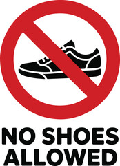 No Shoes Sign Minimalist vector shoes black silhouette with laces and red slash, highlighting cleanliness and rules in a restricted design