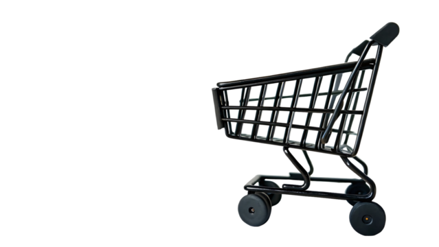 black shopping cart icon with grid design and round wheels facing right on a transparent background 82260129 1