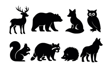 Forest animal icons set – silhouette, wildlife and nature-themed symbols