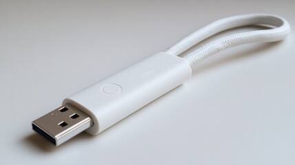 Fototapeta premium White USB flash drive with cord