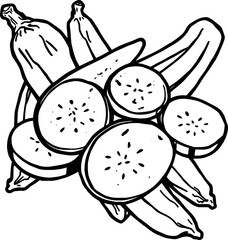 Sliced Okra and Plantains A Vibrant Tropical Fruit and Vegetable Illustration