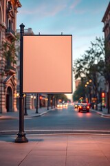 Fototapeta premium Urban Street Blank advertisement billboard Banner with Vibrant City Lights