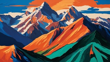 Vibrant Abstract Mountain Landscape at Sunset

