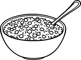 Bowl of Oatmeal with Spoon Simple Line Drawing