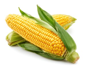 Fresh Sweet Corn Cob Closeup on White Background Harvest Vegetables Agriculture Farming Food